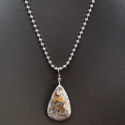 Fossil Stone Pendant on Sterling Silver Chain