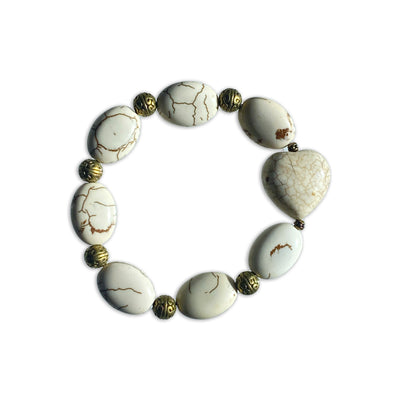 White turquoise gemstone heart Bracelet with brass accents