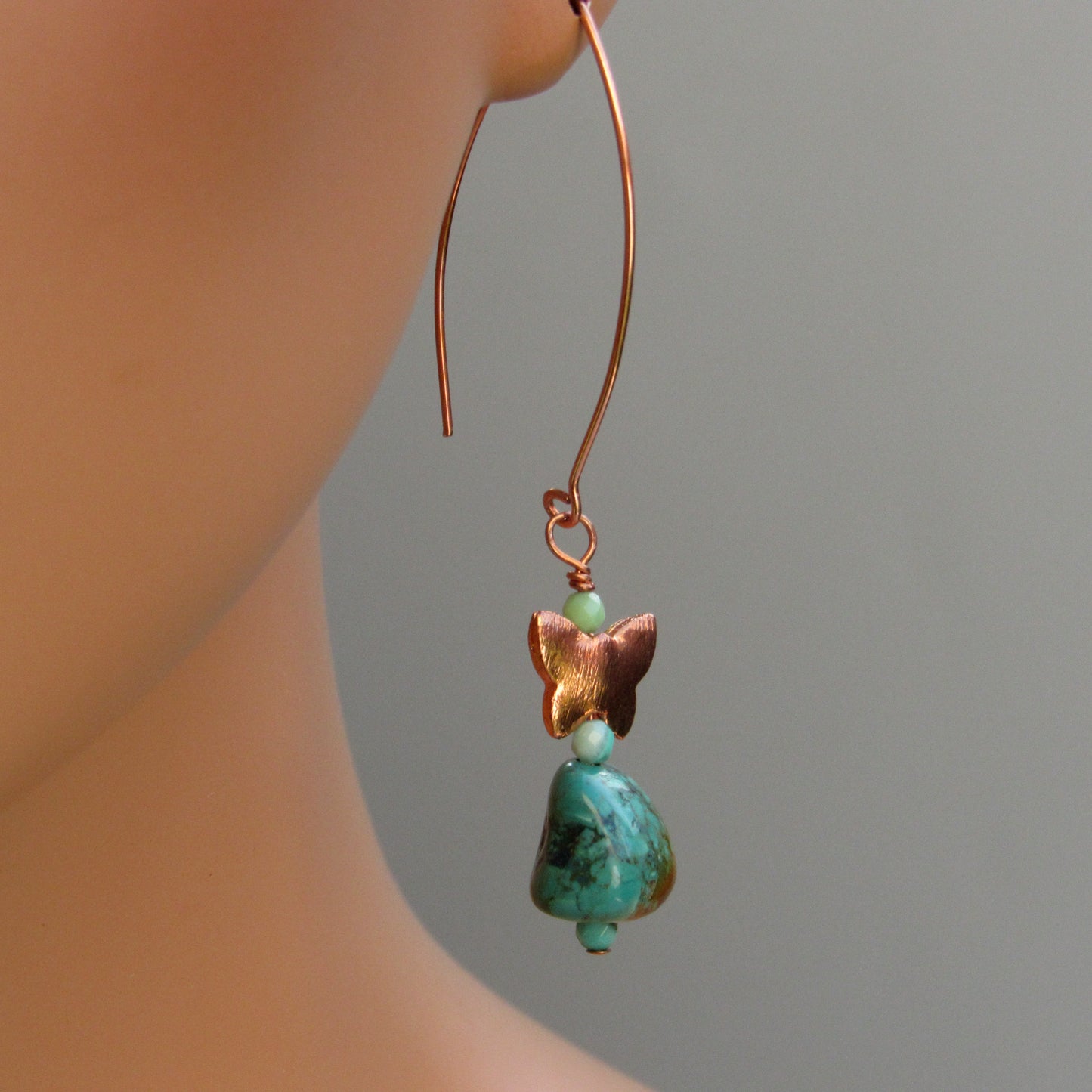 Natural Turquoise gemstones and Genuine Copper Drop Earrings