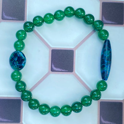 Azurite and Green Onyx gemstone Stretch bracelet