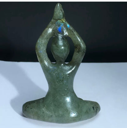 Natural Labradorite gemstone Carved Yoga Pose Figurine