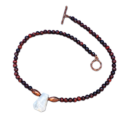 Moonstone and Tiger Eye gemstone beaded necklace