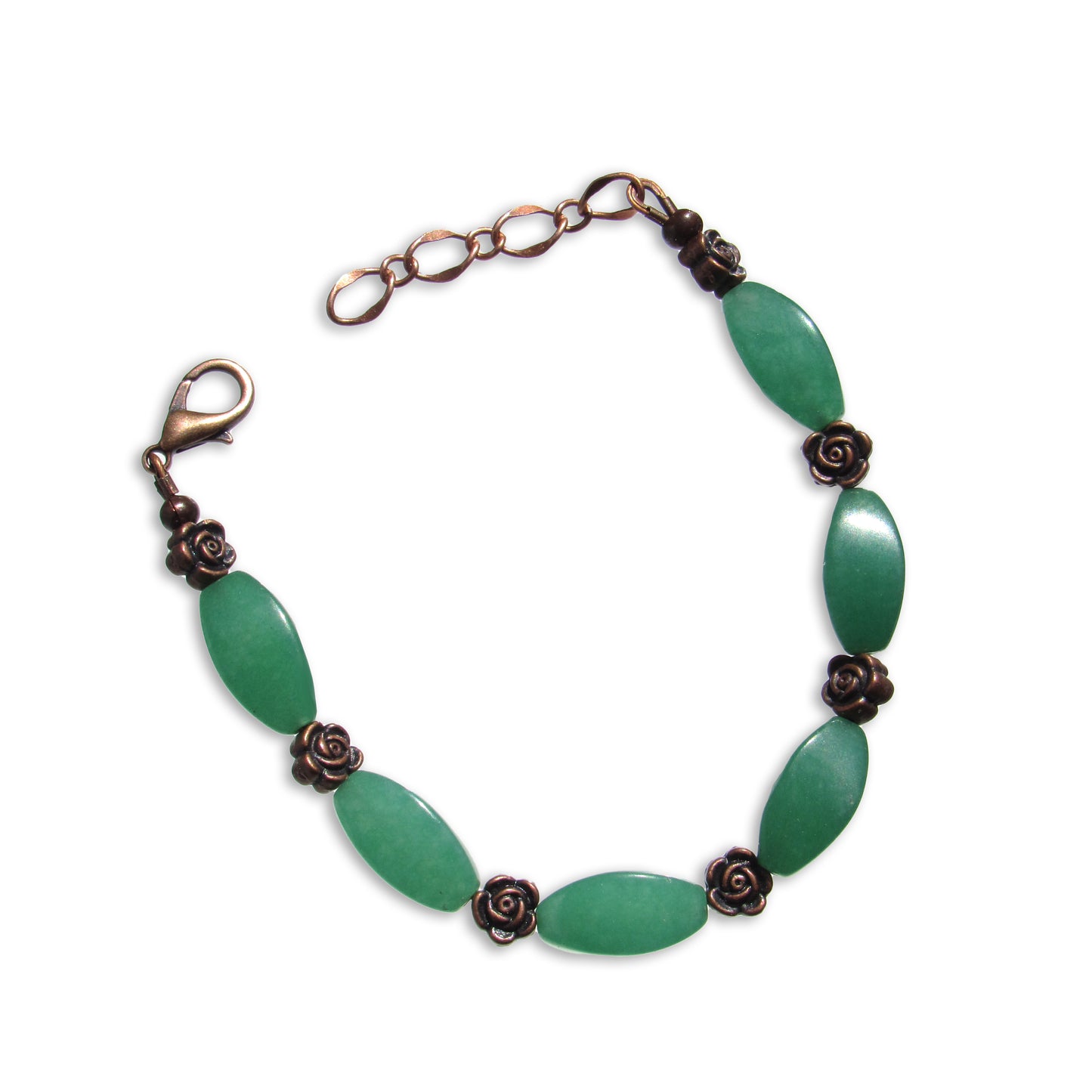 Green Aventurine gemstones and copper Rose Bracelet