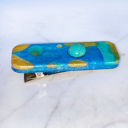 Turquoise gemstone and poured resin Hair Clip