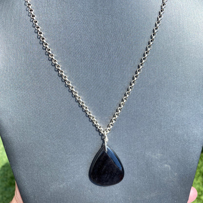 Silver Obsidian gemstone pendant on Sterling Silver Chain
