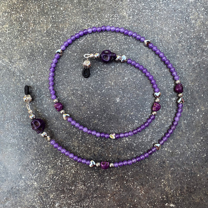 Purple Howlite Skull, Hematite, and Purple Agate gemstone Eyewear Keeper