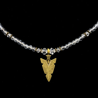 Quartz and Brass Arrowhead Choker Necklace
