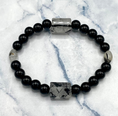 Black Onyx and Tourmaline Quartz Bracelet