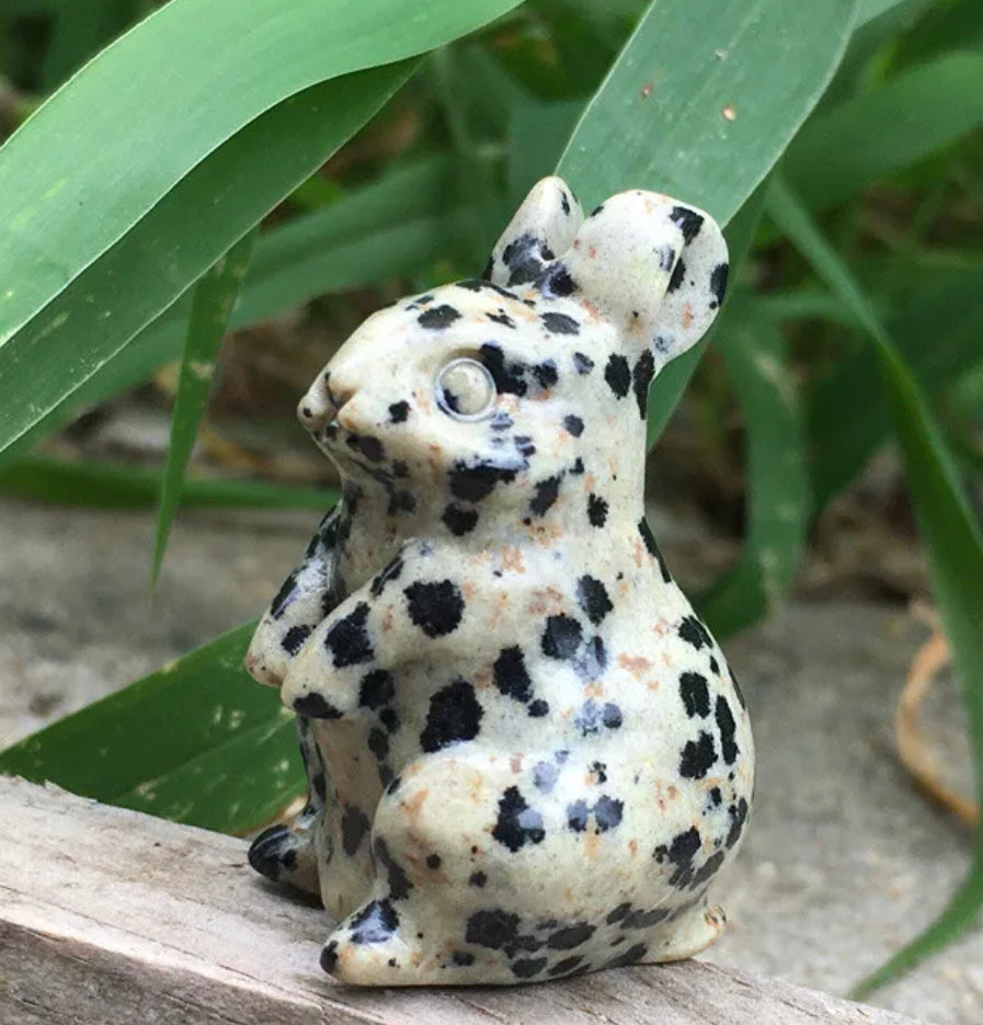 Natural Dalmatian Jasper Bunny Rabbit Figurine