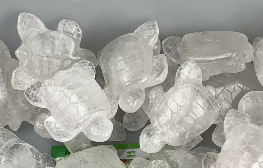 Natural quartz gemstone crystal hand-carved 2 inch Sea turtles