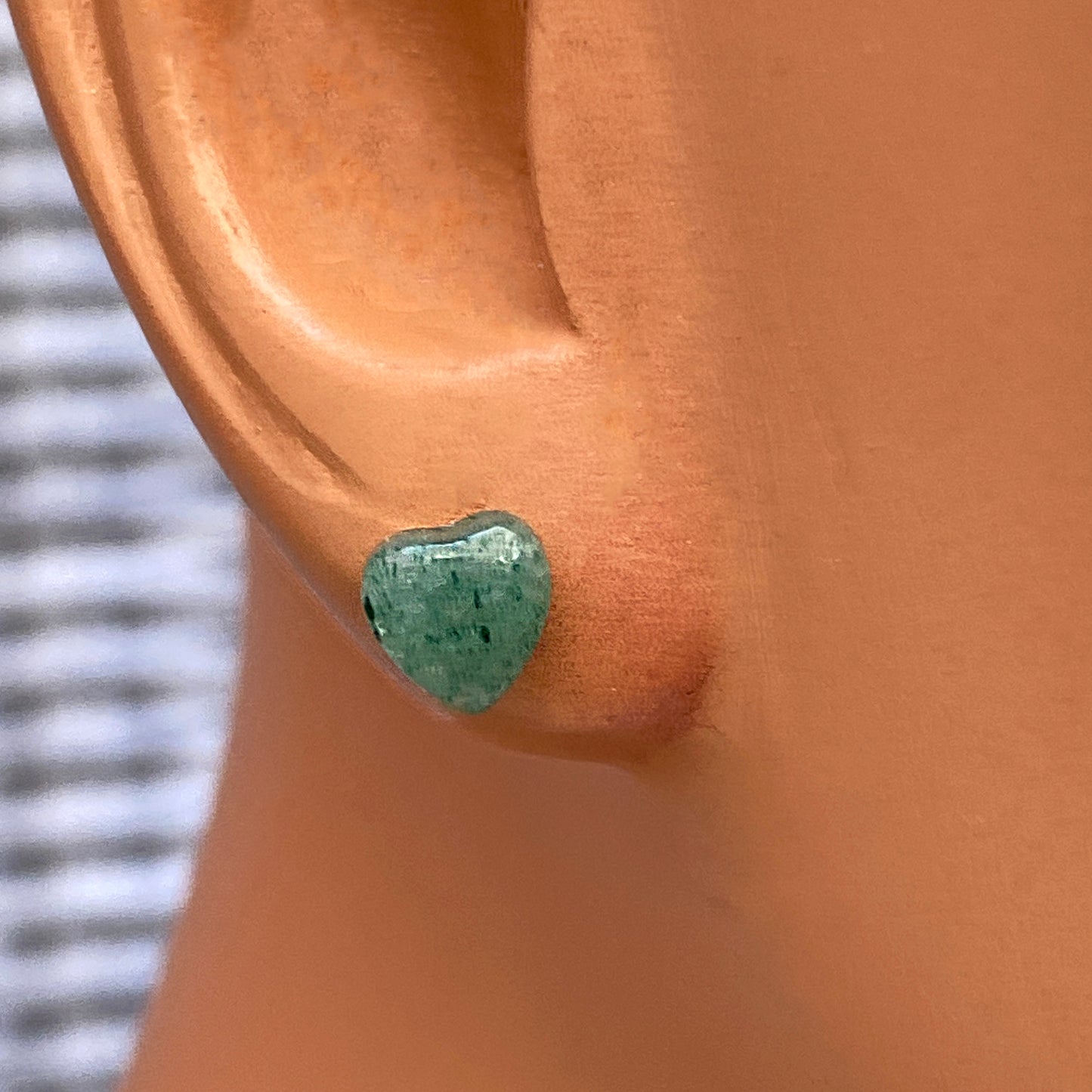 Carved Green Aventurine Heart Stud Earrings