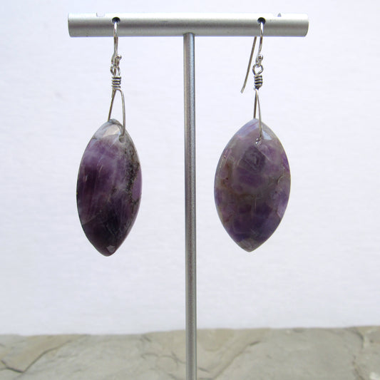 Hand Wrapped Amethyst gemstones with Sterling Silver Drop Earrings