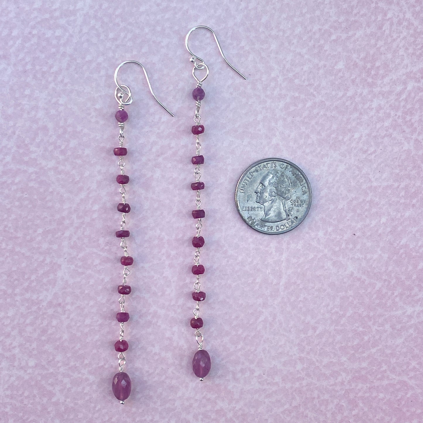 Long Ruby gemstone and silver Dangle Earrings