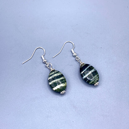 Green Zebra Jasper Gemstone and Sterling Silver Drop Earrings