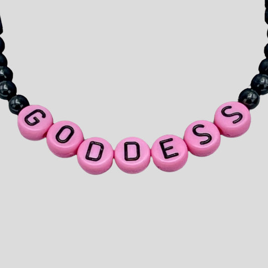 Onyx and Pink Jade Goddess Bracelet