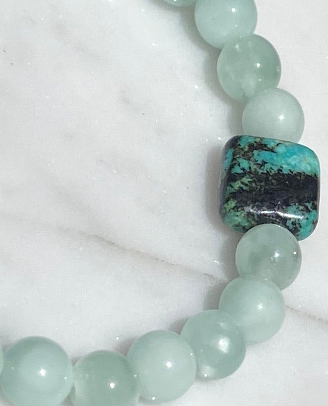 Green moonstone and African turquoise stretch bracelet