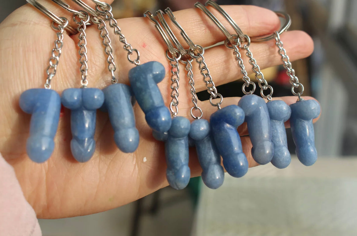 Natural Blue Aventurine Crystal Gemstone Penis keychain