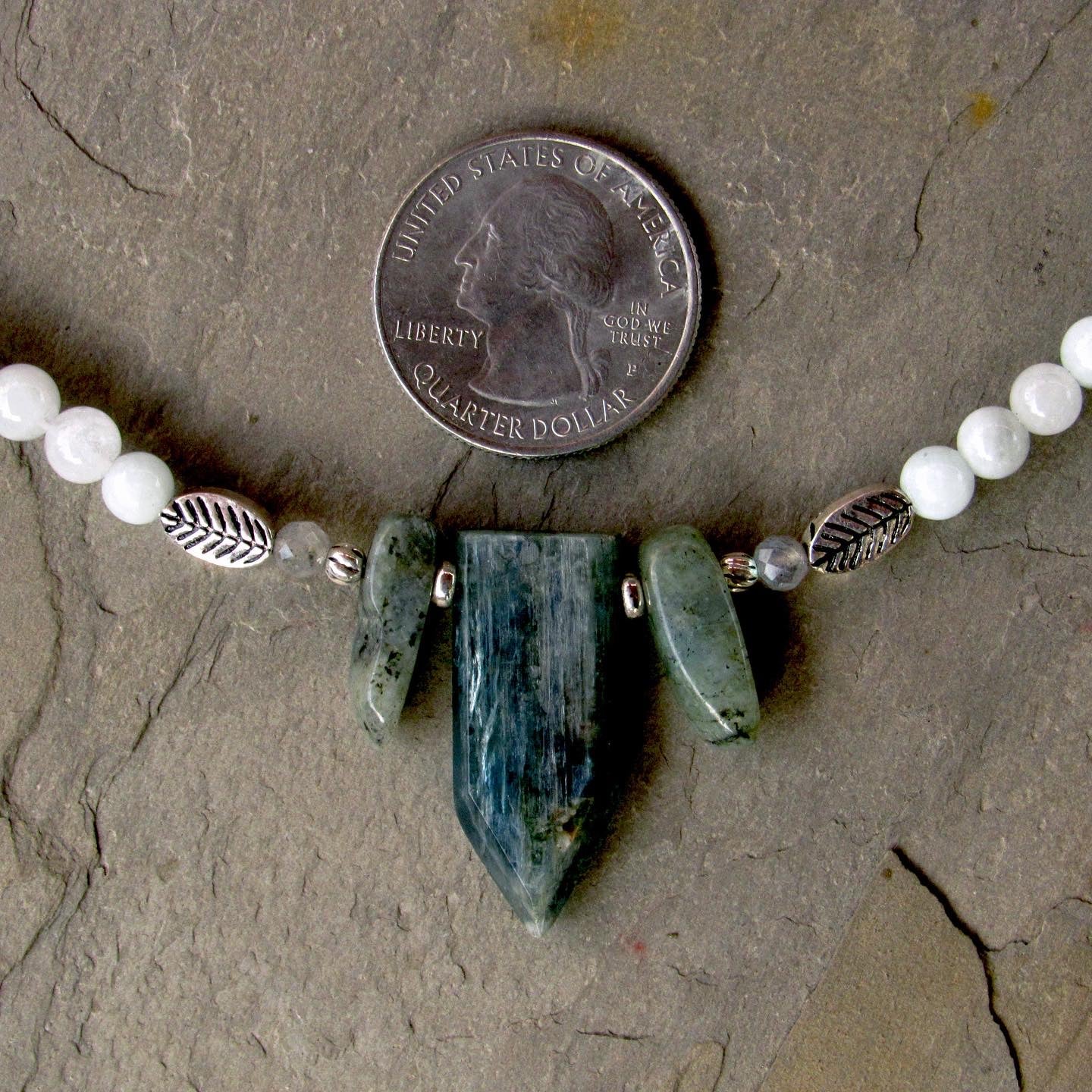 Aquamarine, Labradorite, kyanite gemstone with sterling silver necklace