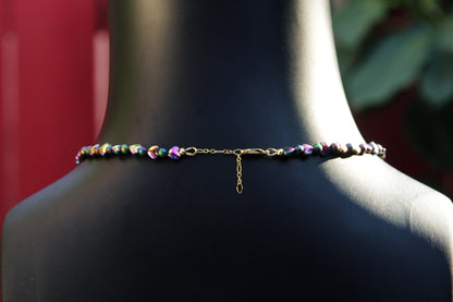Rainbow Hematite and Amethyst gemstone choker necklace