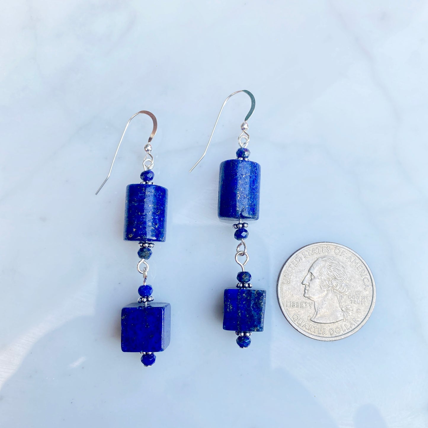 Lapis Lazuli Gemstone and sterling silver drop earrings