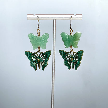 Green Aventurine gemstone Butterfly Earrings