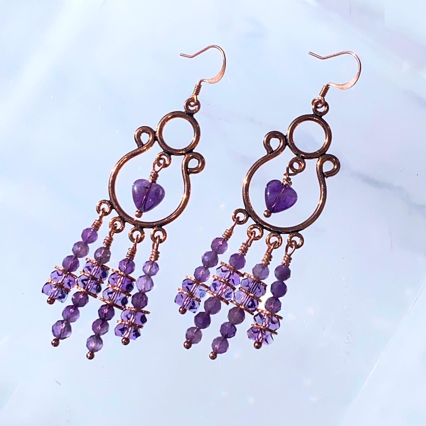 Natural Amethyst gemstone and Copper earrings