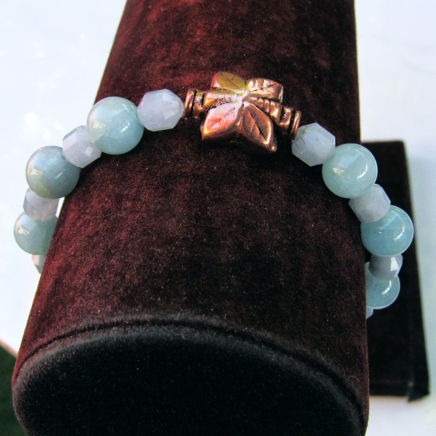 Aquamarine gemstone and Copper Butterfly stretch Bracelet