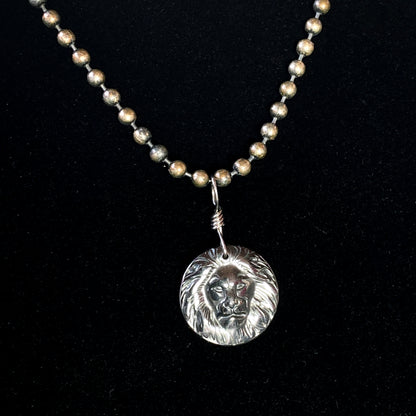 Hematite Lion Pendant on Patina copper chain Necklace