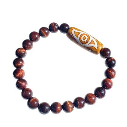 Tiger’s Eye gemstones and Tibetan Agate Bracelet