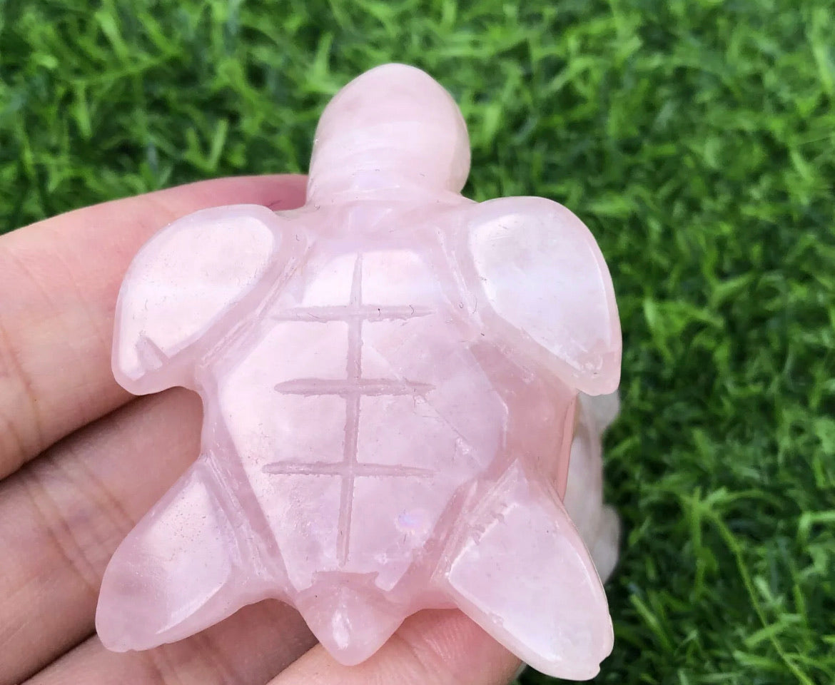 Natural Pink Rose Quartz gemstone Turtle