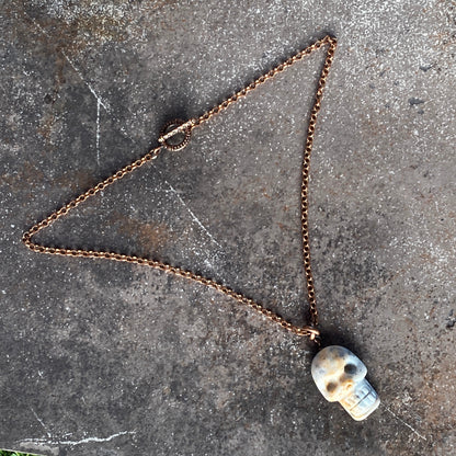 Ice Agate gemstone Skull on Copper chain necklace