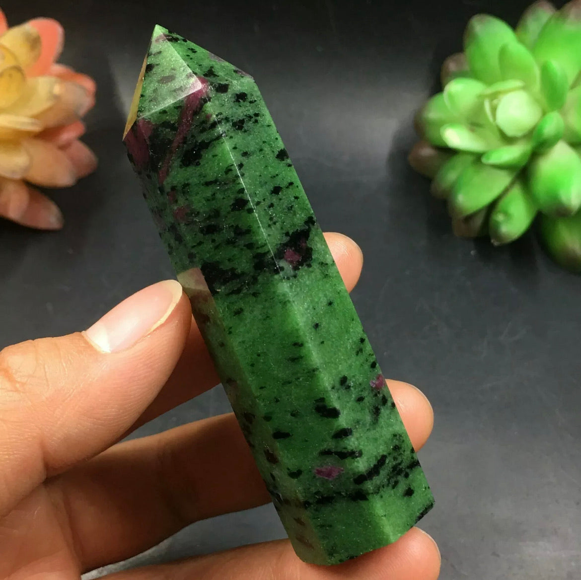 Natural Zoisite gemstone tower point wand for Healing Reiki