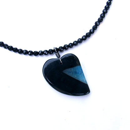 Druzy Agate gemstone Heart on Onyx Necklace