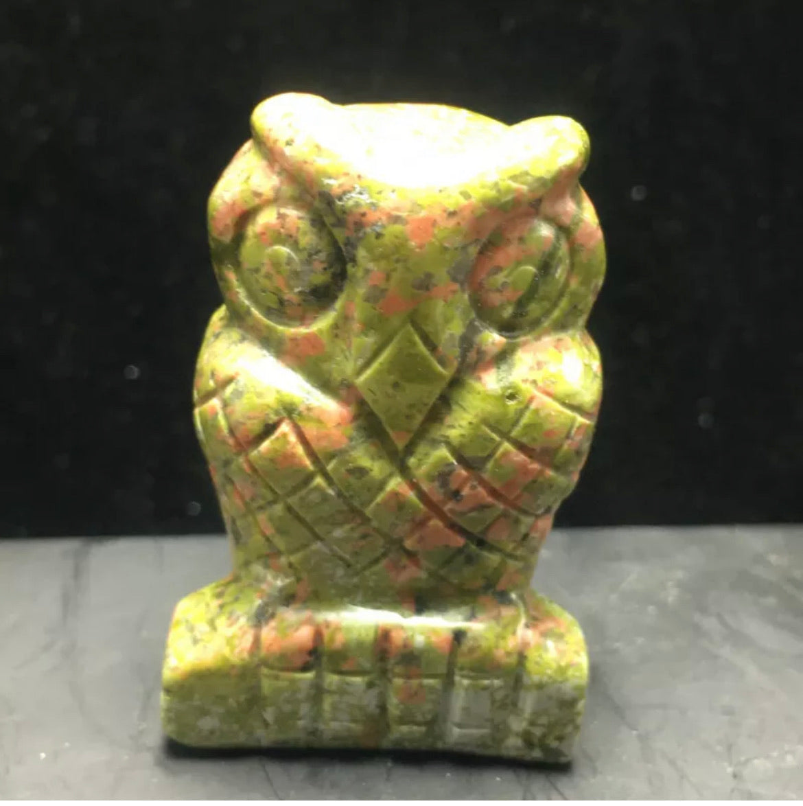 Natural Unakite gemstone carved Owl
