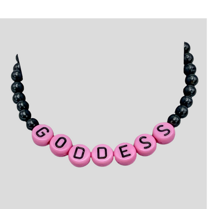 Onyx and Pink Jade Goddess Bracelet