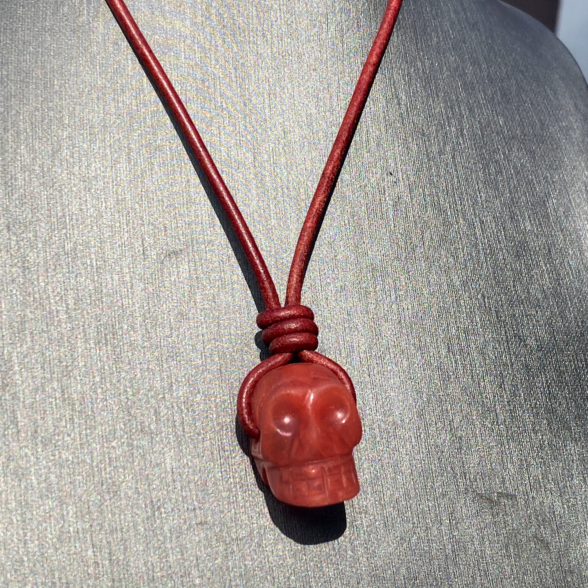 Cherry Quartz gemstone Skull leather Necklace – LDE Affinity Jewelry