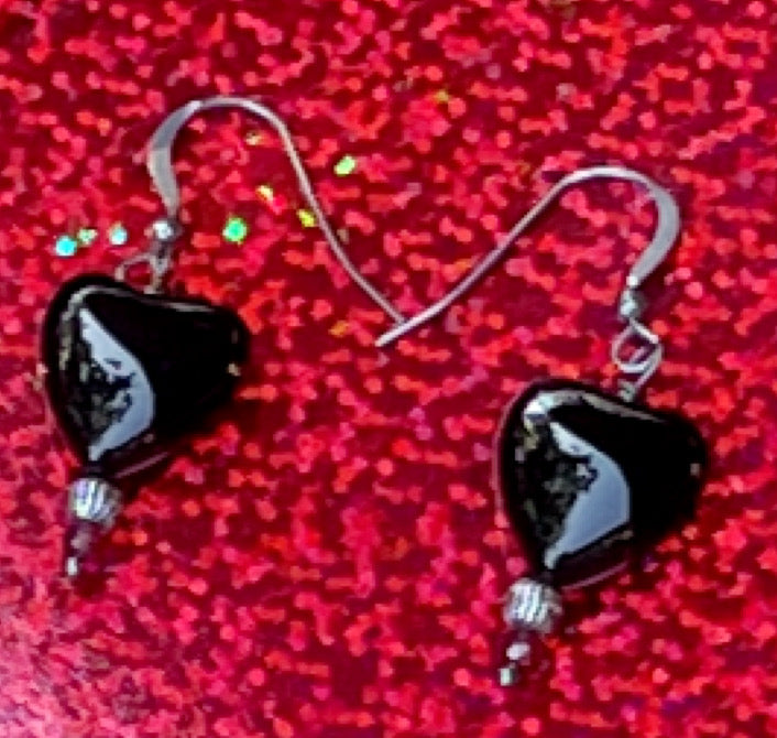 Black Heart Drop Dangle Earrings