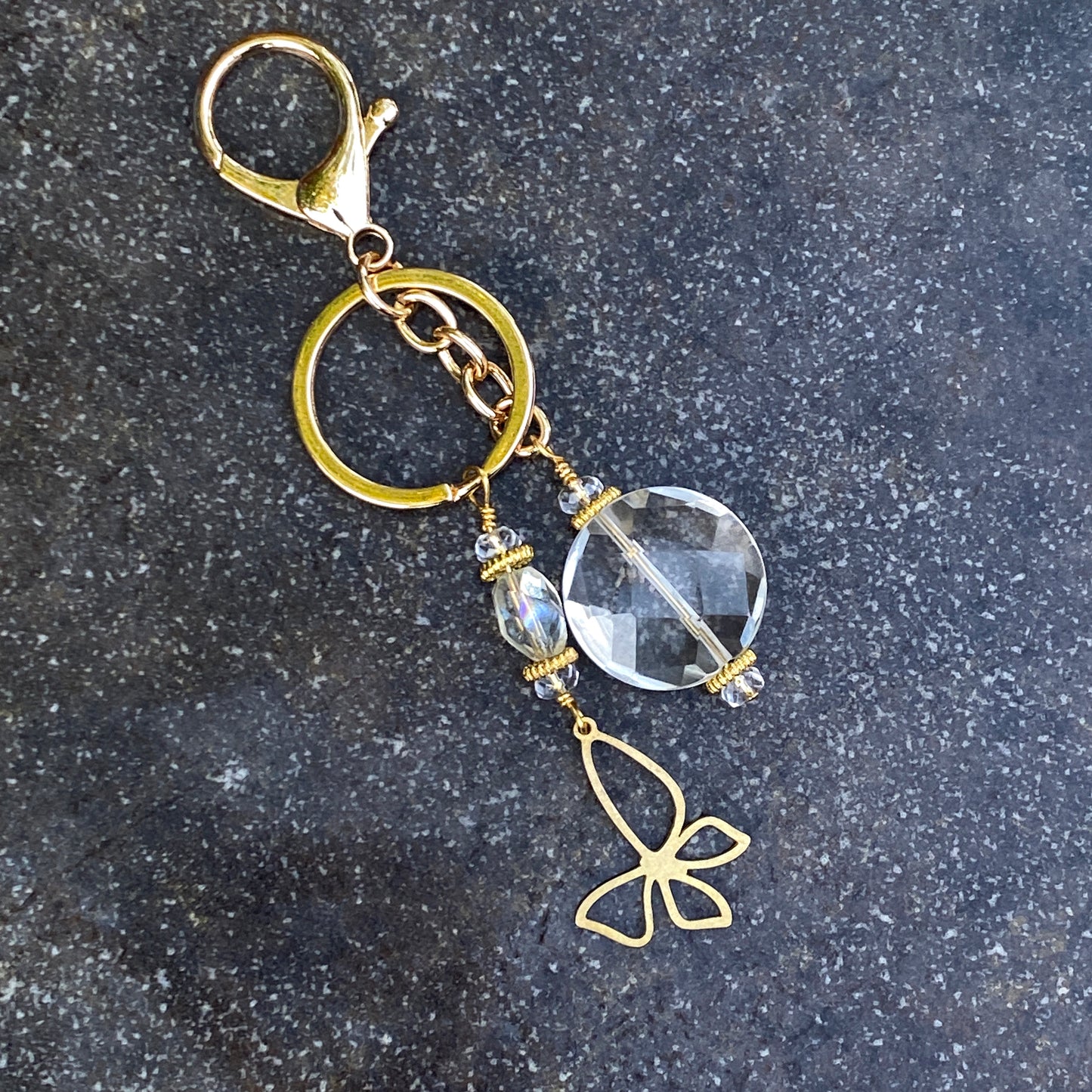 Quartz gemstone with brass Butterfly Zipper Charm