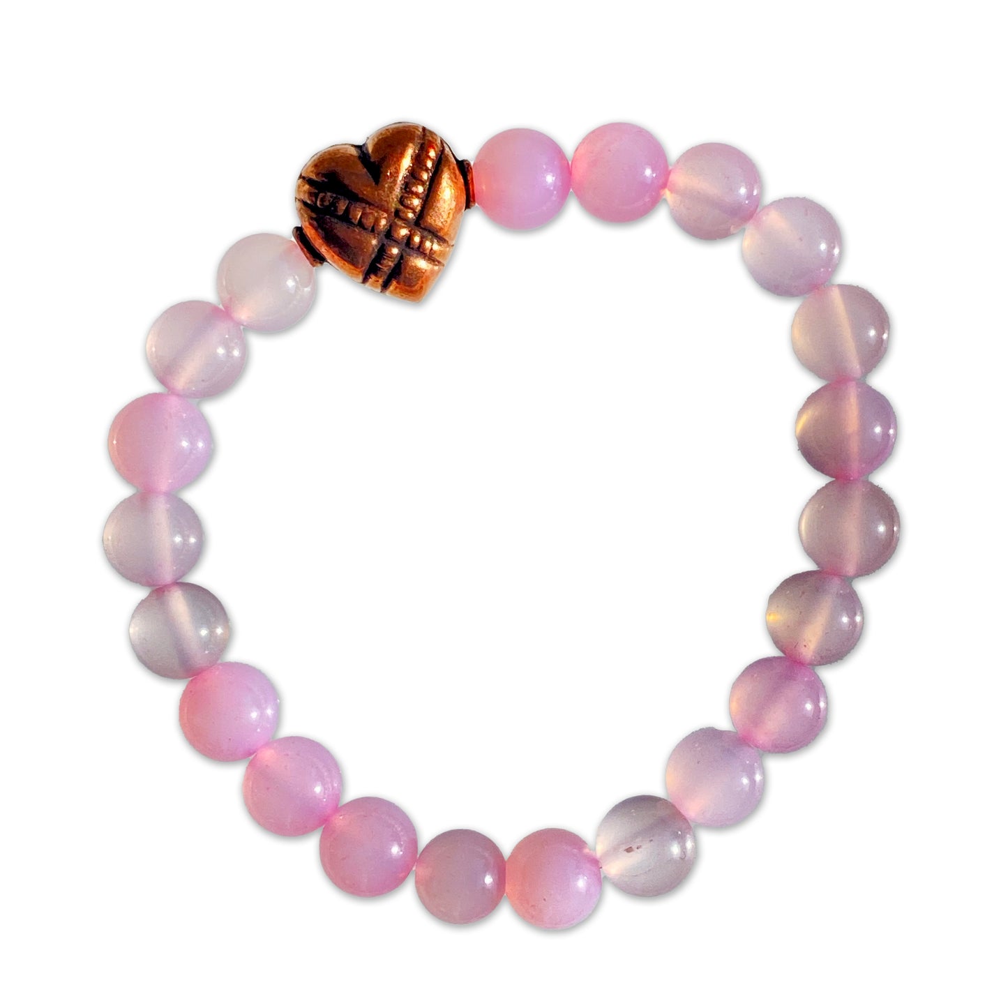 Pink agate and copper heart bracelet