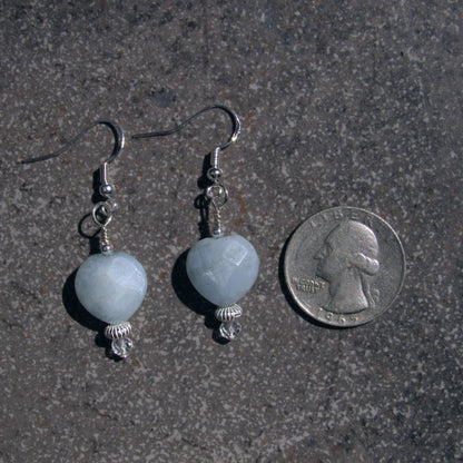 Large Aquamarine Hearts with Sterling Silver and White Topaz Drop Earrings