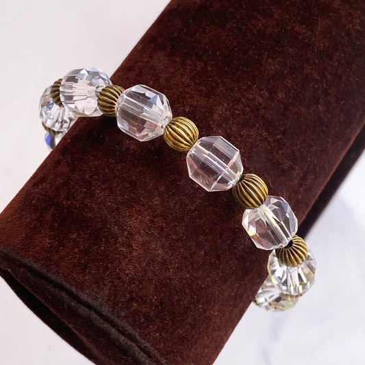 Brass and Quartz gemstone Stretch Bracelet