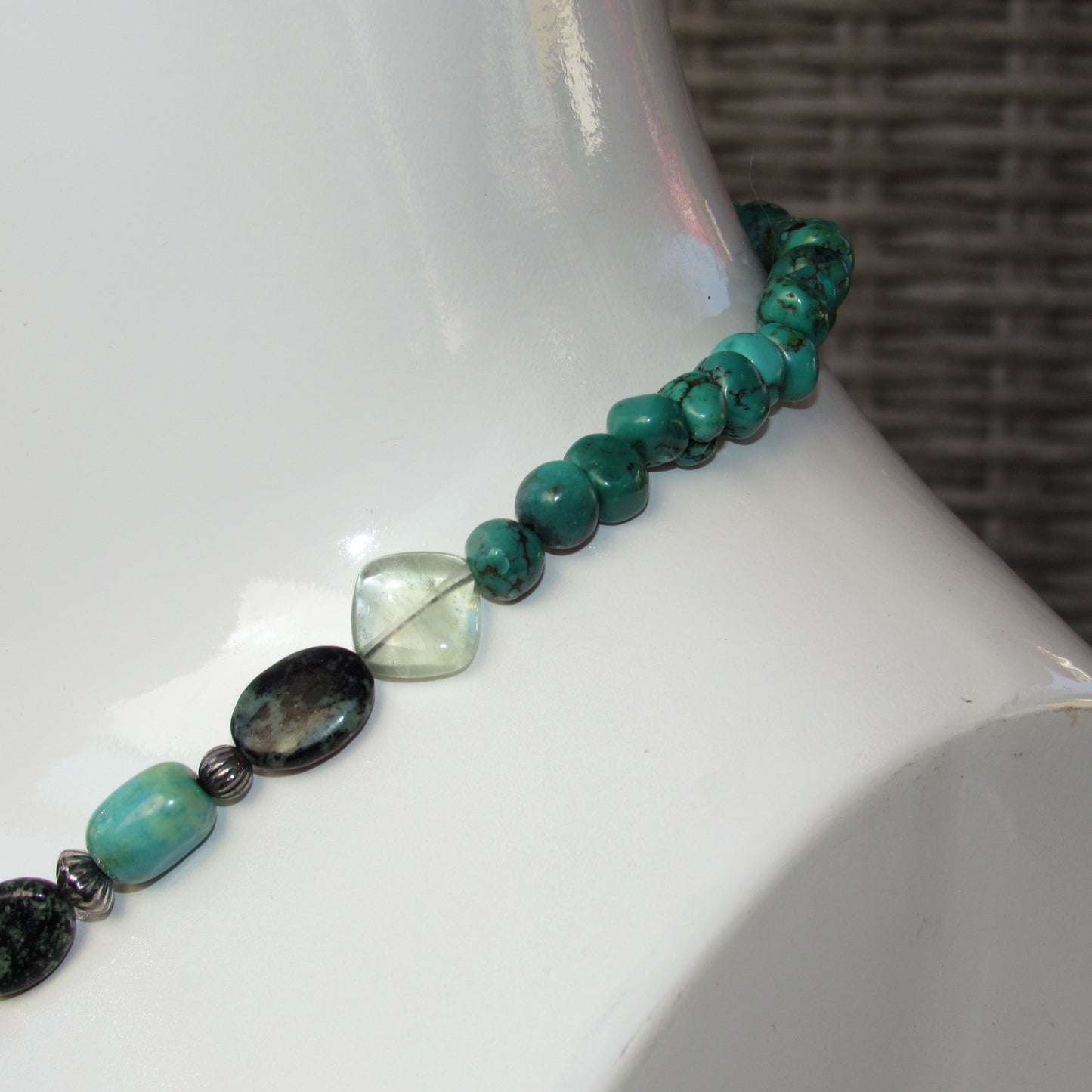 Turquoise, Fluorite gemstone, and Sterling Silver Necklace