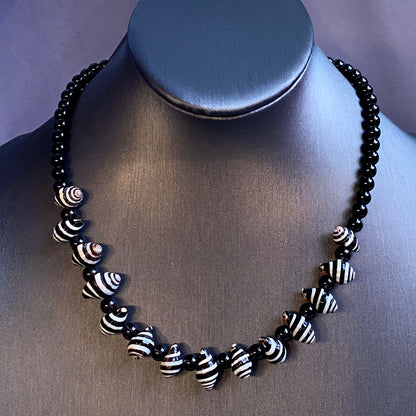 Shell, Smokey Topaz, Onyx Necklace with oxidized sterling silver