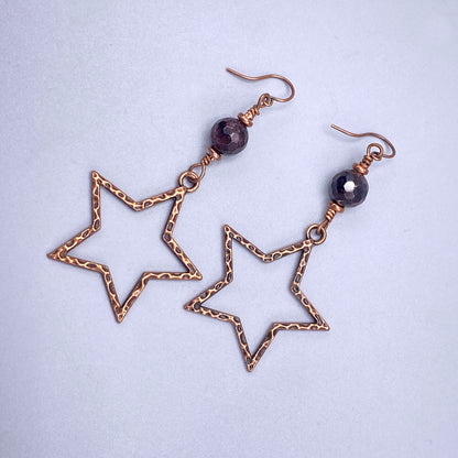 Garnet and Copper Star Dangle Earrings