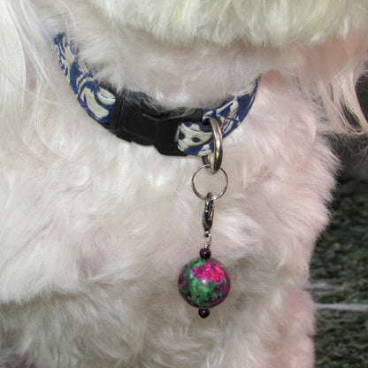 Ruby zoisite gemstone and hematite Pet collar charm
