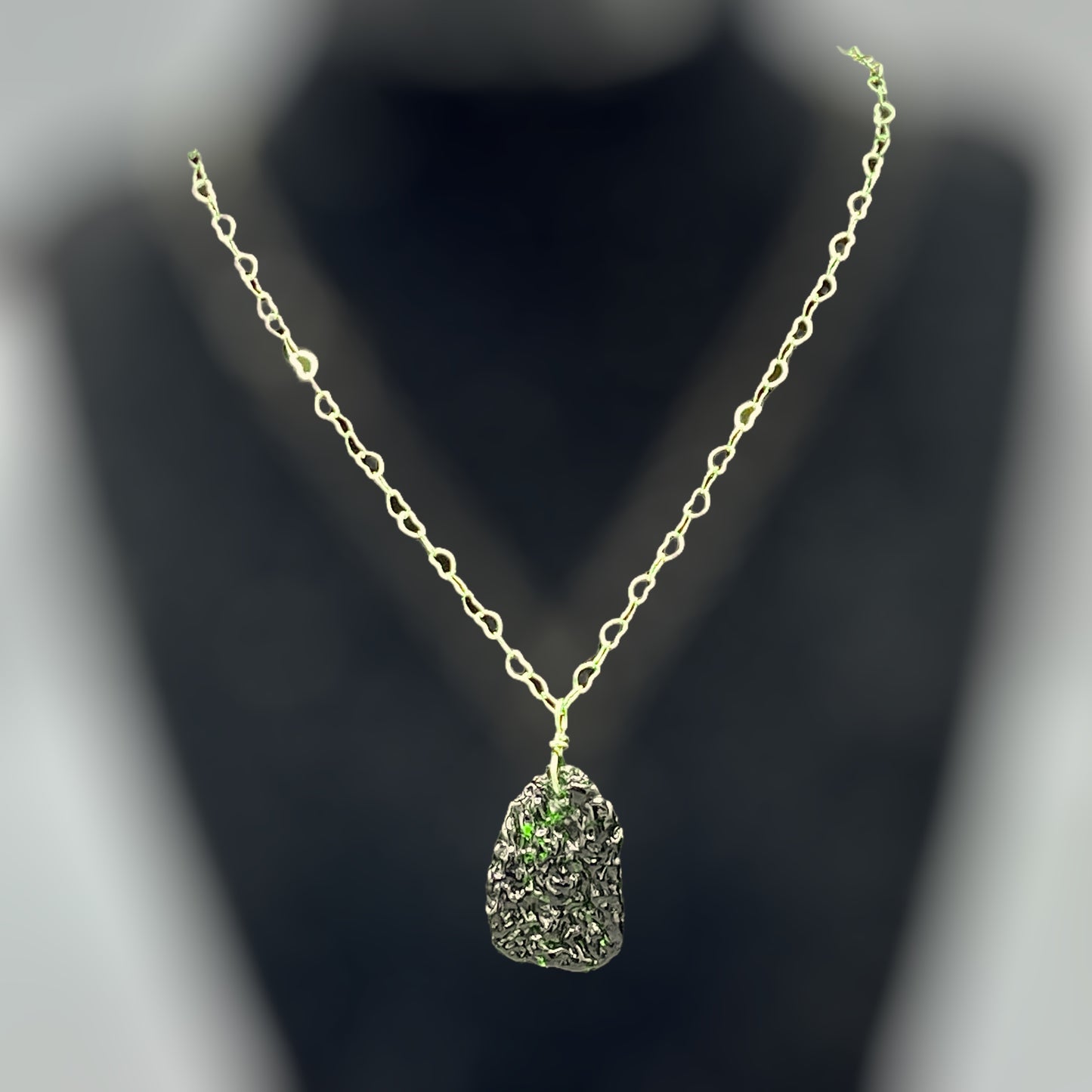 Custom Natural Moldavite gemstone pendant necklace on Gold Fill chain