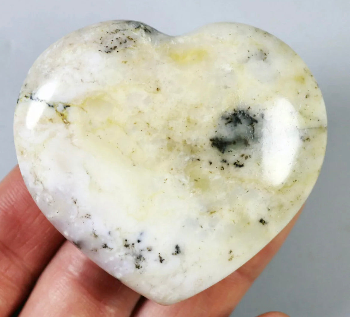 NATURAL Opal with aquatic plant QUARTZ CRYSTAL Polished Love Heart-Madagascar