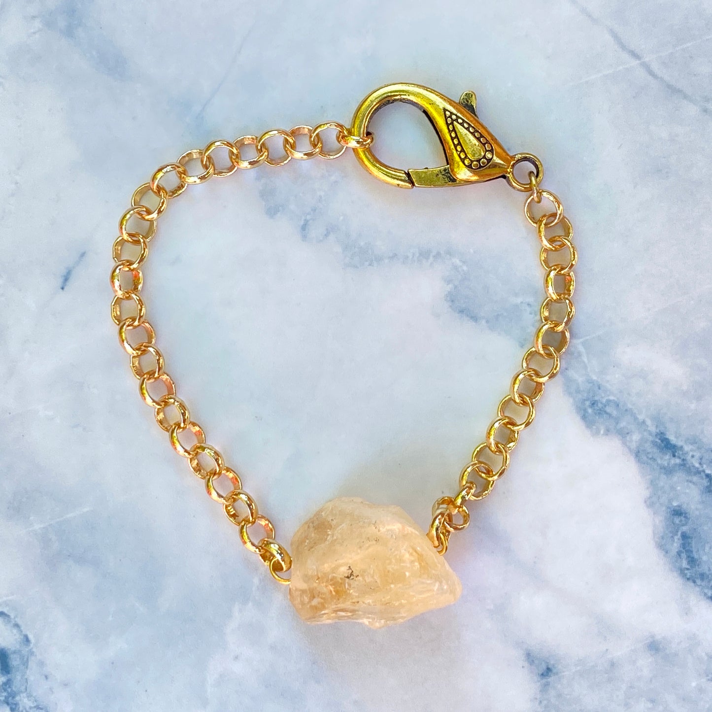 Raw Citrine gemstone and Brass chain clasp Bracelet