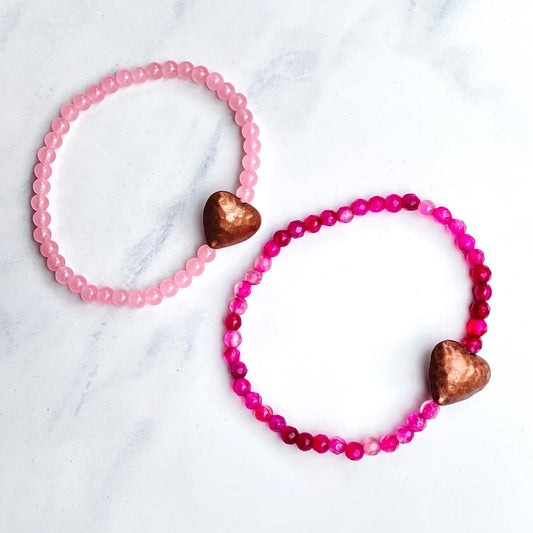 Pink gemstone and Copper heart bracelet