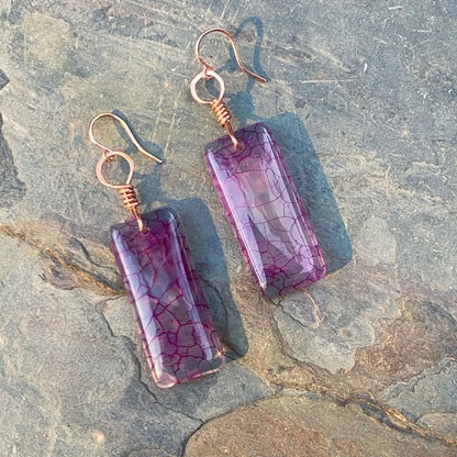 Dragon’s Vein Agate gemstone and copper drop earrings